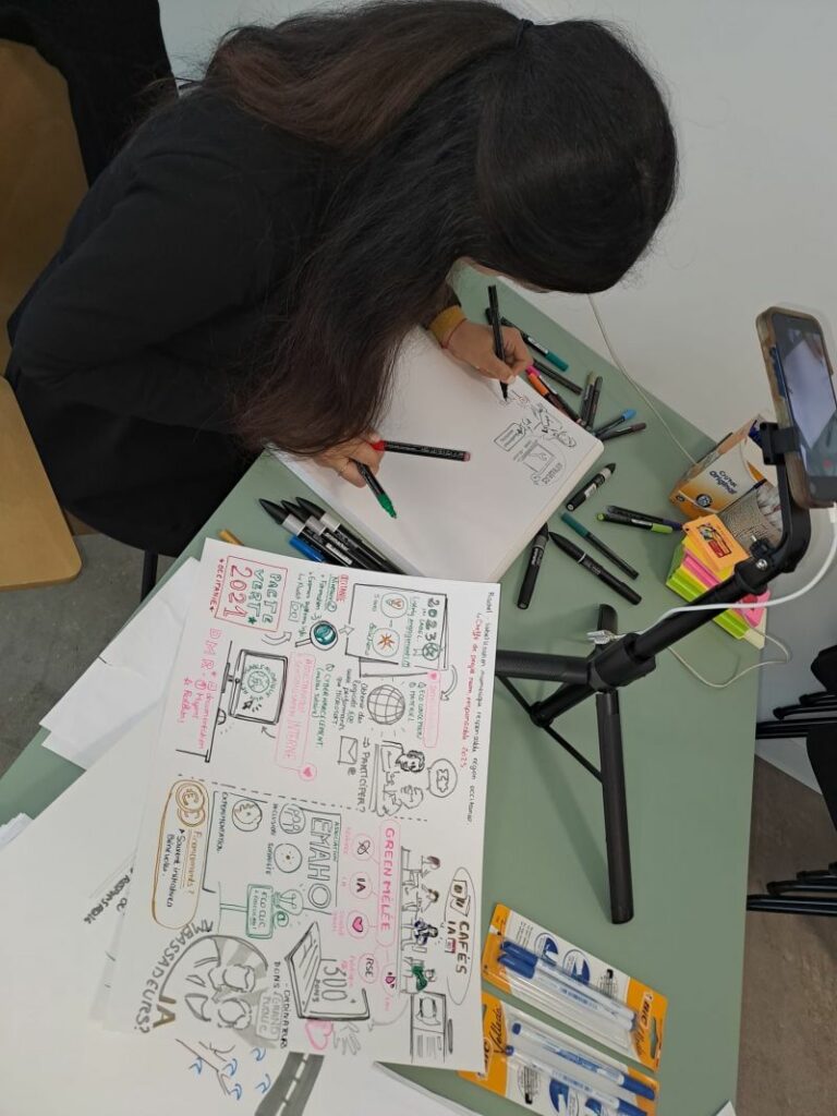 Facilitation graphique pendant un atelier de travail à Ajaccio autour du numérique responsable.