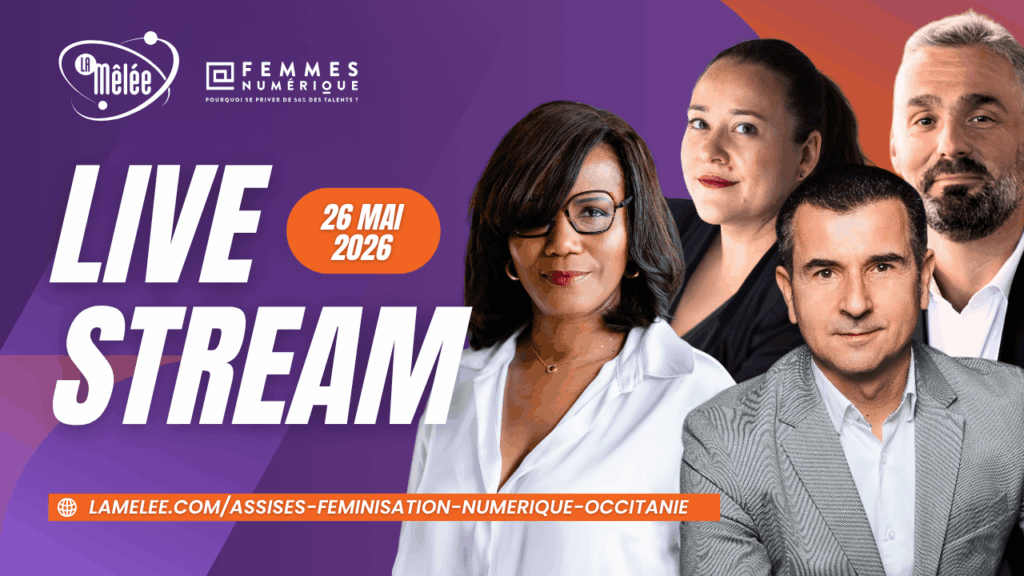 Visuel du live LinkedIn des Assises en Région de la Féminisation des Métiers et Filières Numériques organisées à Montpellier le 26 mai 2026 par La Mêlée et Femmes@Numérique.